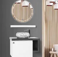 روشویی کابینتی رایان سفید همراه آینه گرد و سنگ سایمون
