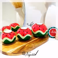 سری سه تایی شمعدان سفالی یلدایی با طرح هندوانه 