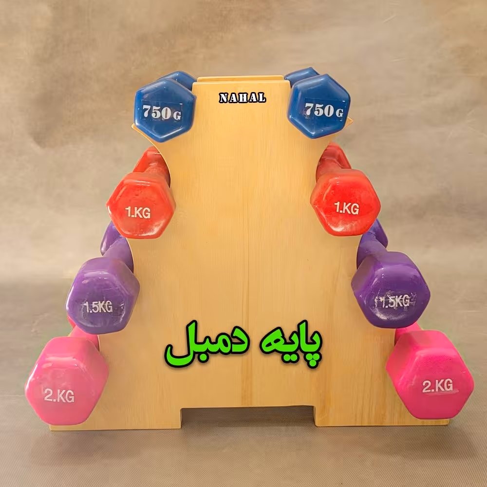 استند دمبل چوبی با دمبل روکشدار