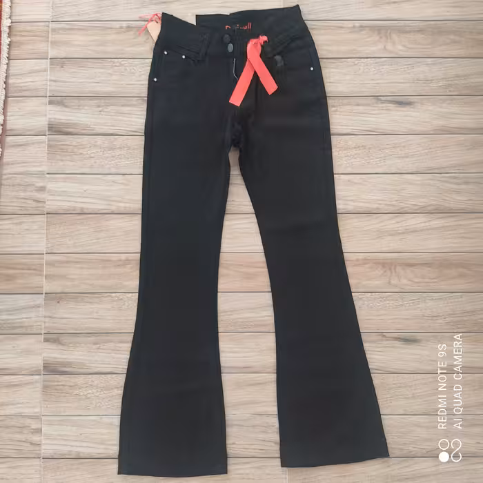 شلوار دخترانه مشکی جنس ترک کشی بسیار با کیفیت دمپا گشاد