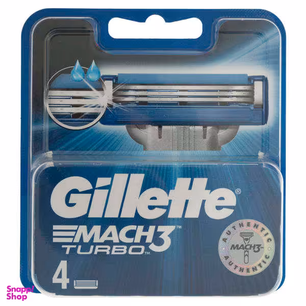 تیغ یدک ژیلت مدل Mach 3 Turbo ‏بسته 4 عددی