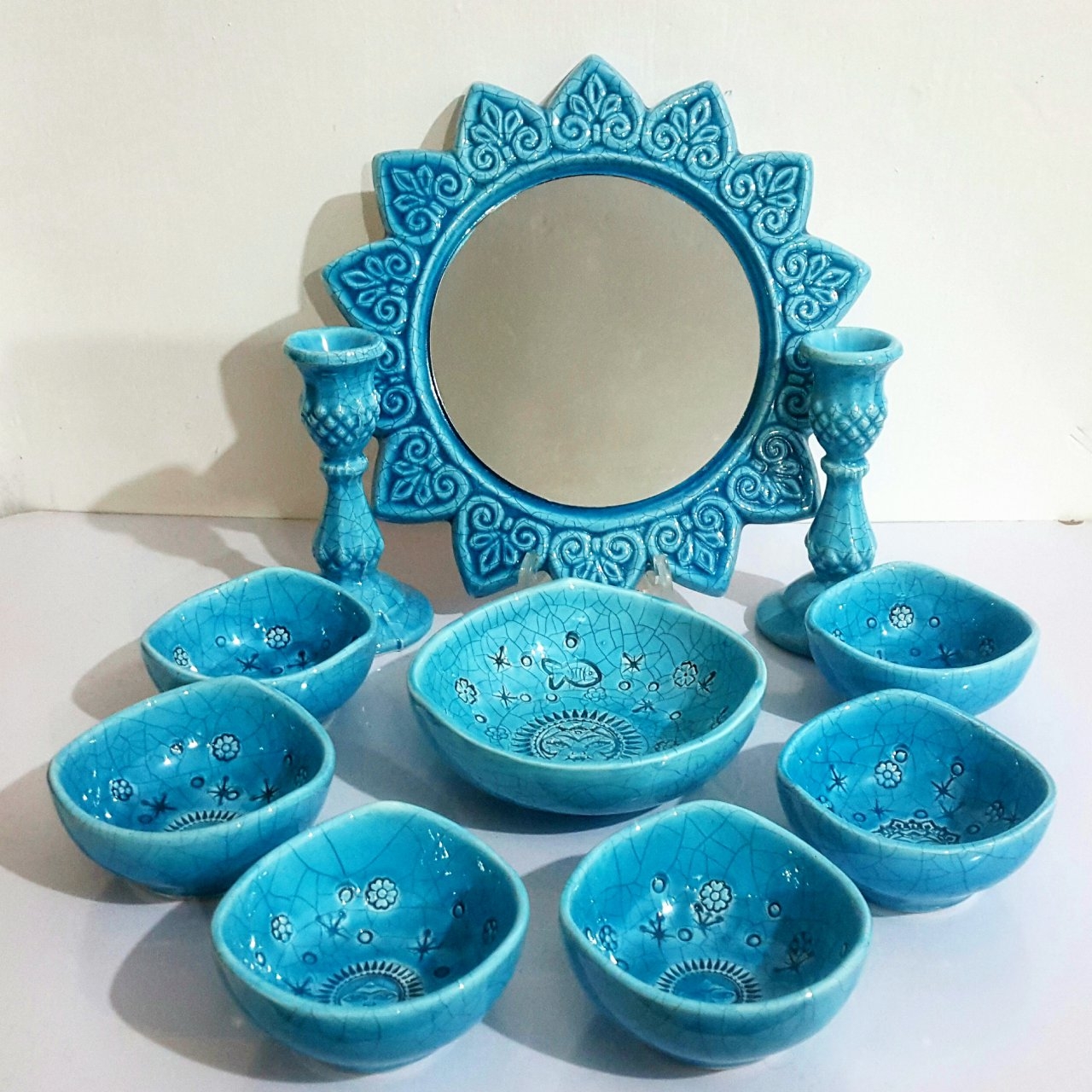 هفت سین لعابی طرح خور و ماهی