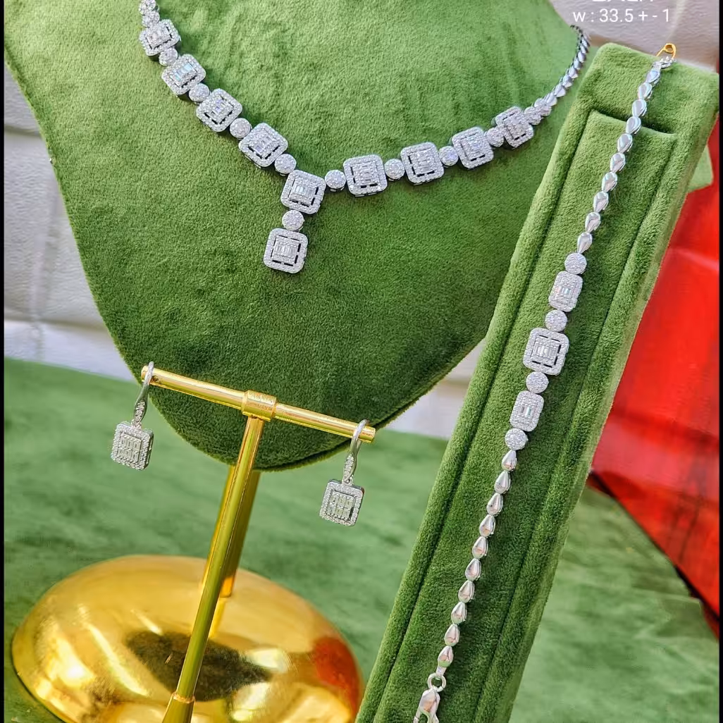 سرویس نقره روکش جواهری مدل اشکی 