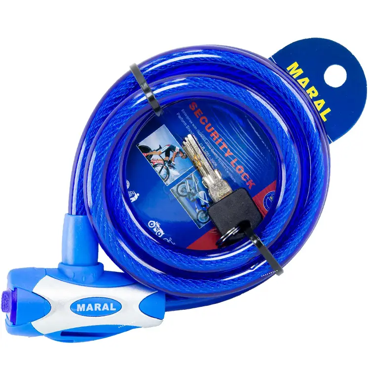 قفل ایمنی دوچرخه مارال 555 12x1500 کلید کامپیوتری SECURITY LOCK CABLE 12X1500 MARAL Blue