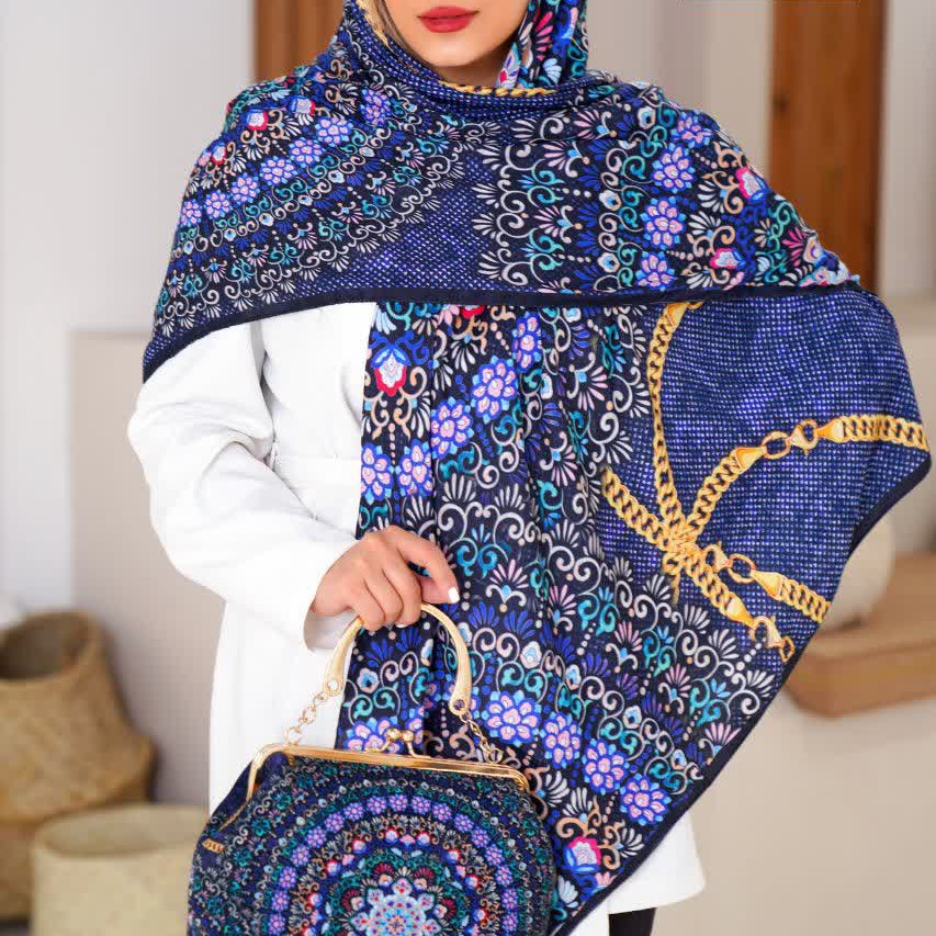 ست کیف و روسری نوستالژی - جنس سوپر نخ و کیف مخمل جیر ترک - ست کیف و روسری- ست روسری و کیف 