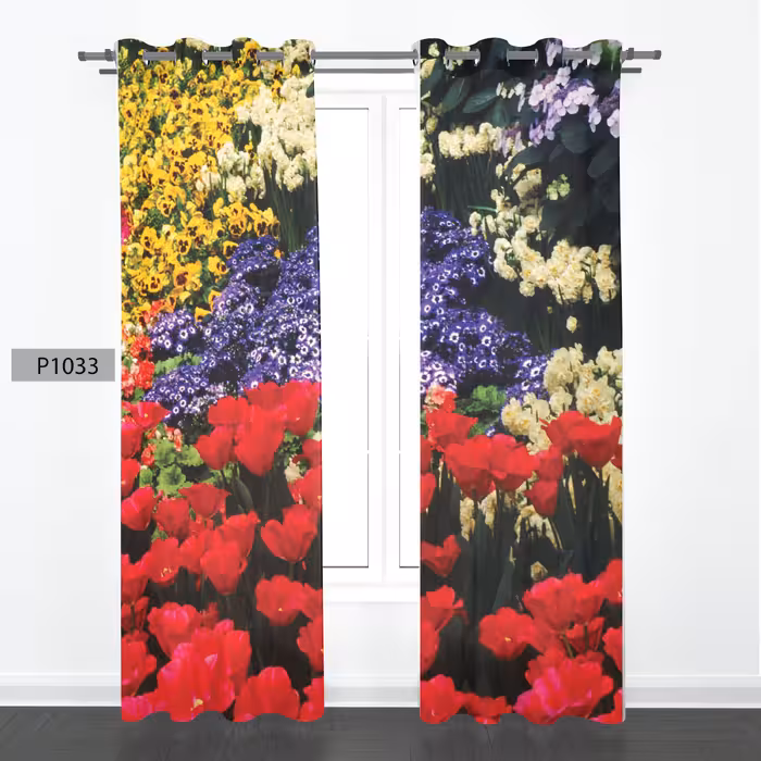 پرده هازان چاپی دوقواره دوخته شده پانچ شده هر قواره عرض 140ارتفاع 190 کد1033