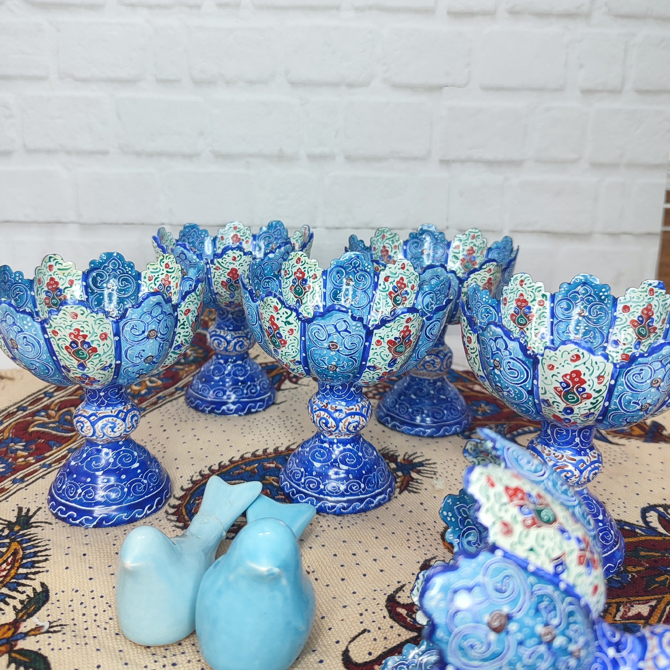 سری هفت سین مینا کاری روی مس کاسه پایه دار