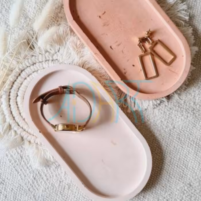 ظرف پذیرایی سینی بیضی کوچک مدل  simple جاجواهری زیرلیوانی سنگی بتنی