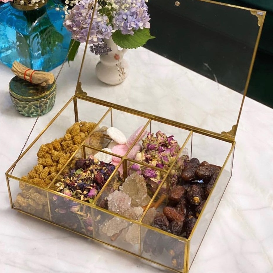 جای تیبگ و تنقلات خوری باکس شیشه ای 6 قسمتی