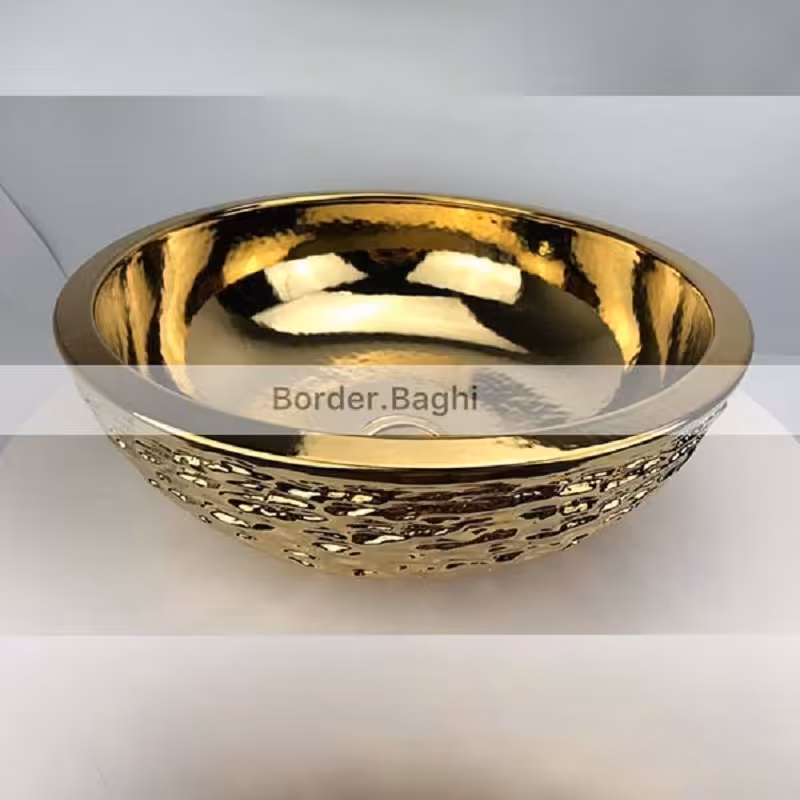 کاسه روشویی  مدل طلایی موج دار گرد