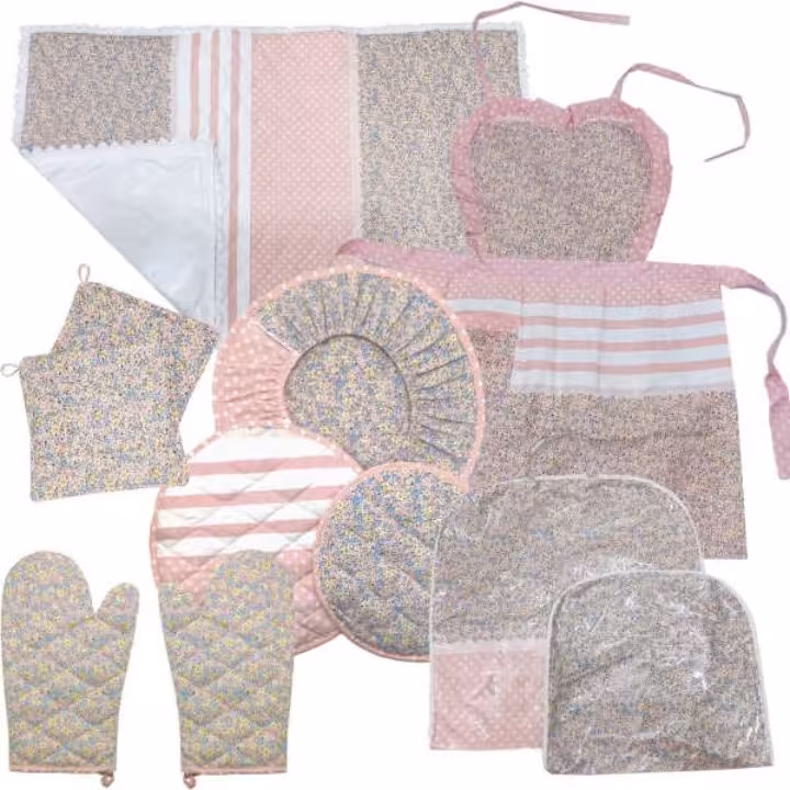 سرویس پارچه ای  آشپزخانه 11 پارچه گلبهی گل ریز