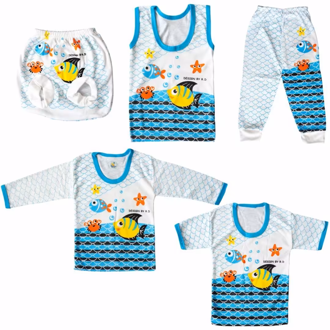 ست 5 تکه لباس نوزادی طرح ماهی