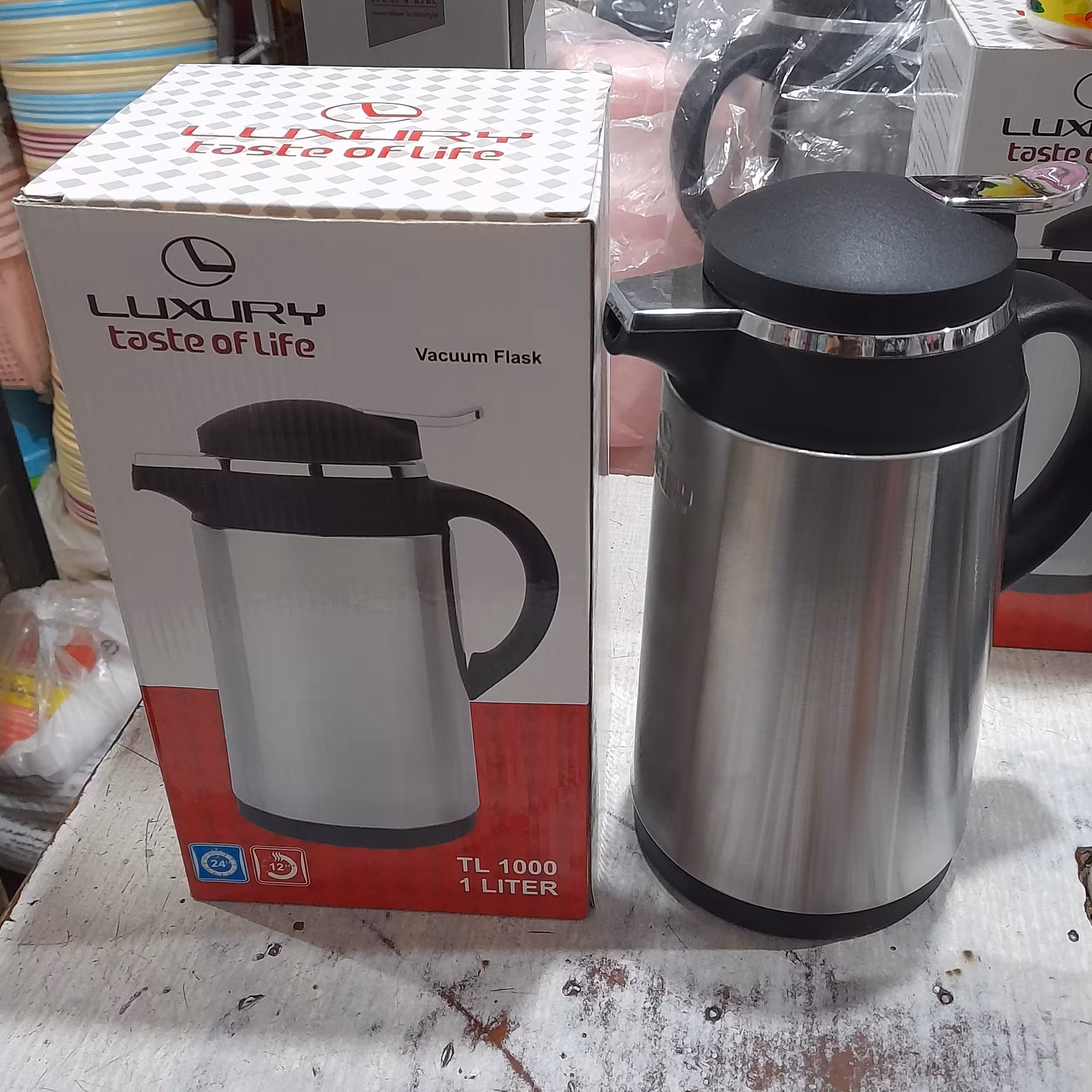 فلاسک 1 لیتری استیل داخل شیشه ای