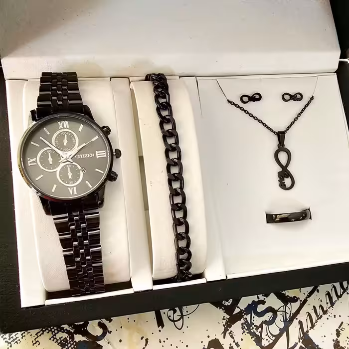 ست ساعت زنانه و دخترانه مشکی کاملا استیل و رنگ ثابت ارسال رایگان با جعبه پاپیونی