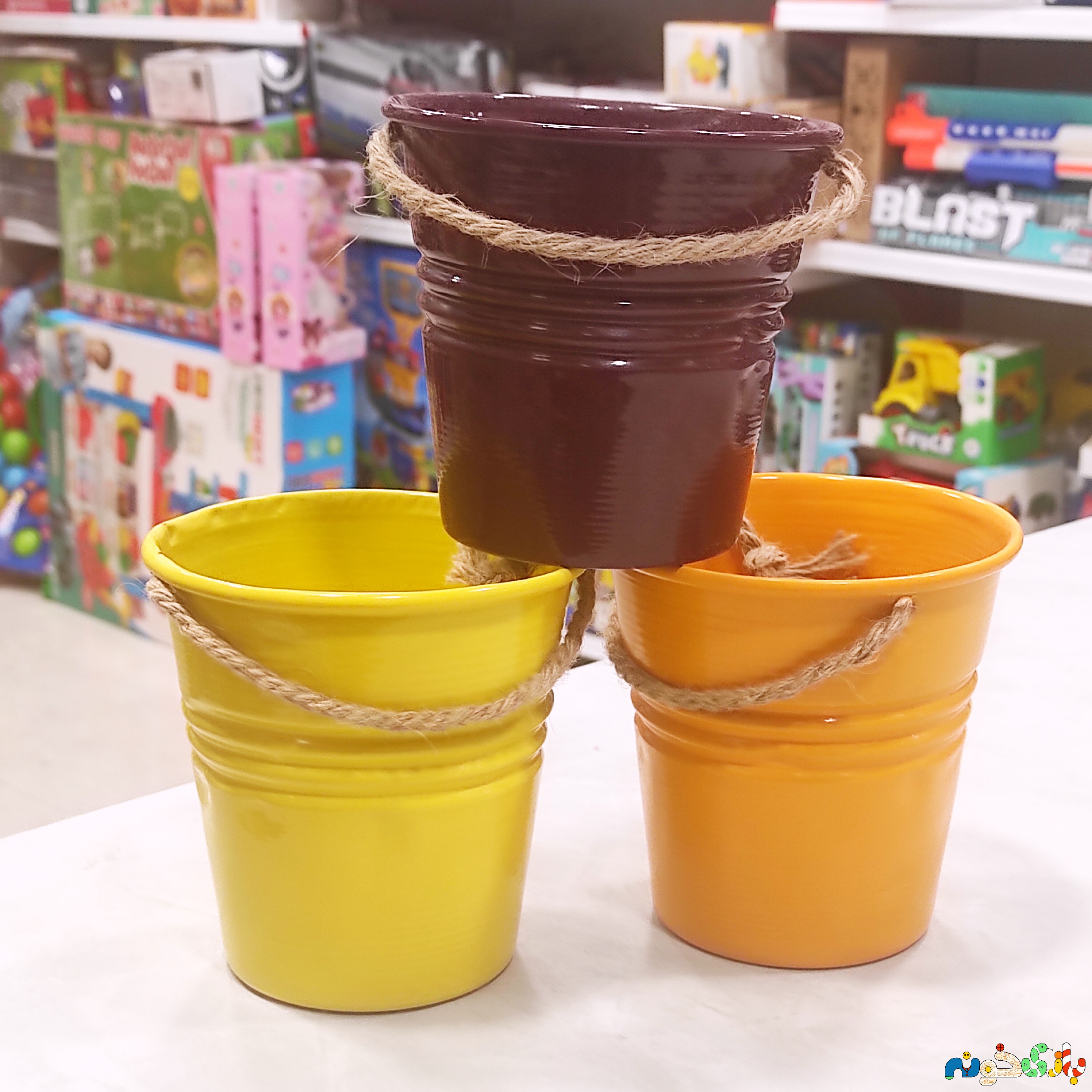 باکس سطل فلزی دسته کناف چند رنگ ابعاد 11 در 10سانت