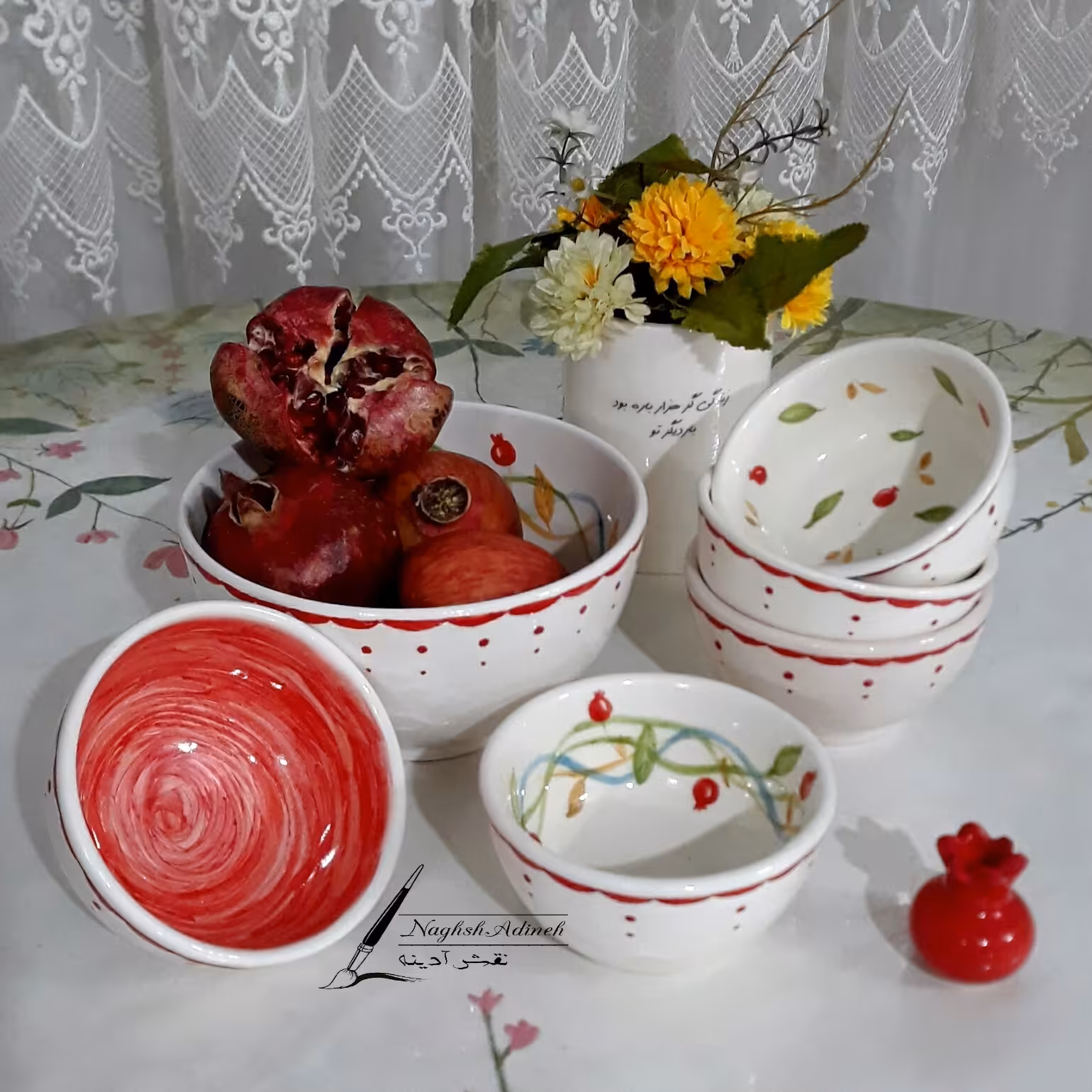 ست انارخوری سرامیکی  یلدایی نقاشی شده با دست