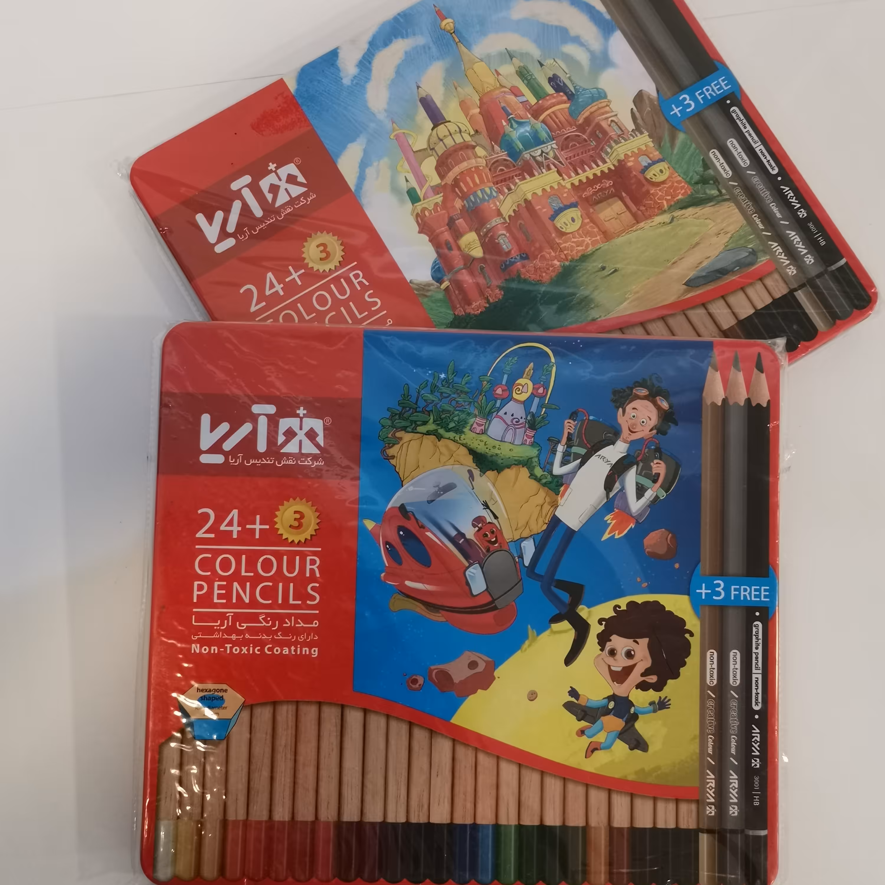 مداد رنگی 24  رنگ جعبه فلزی برند آریا