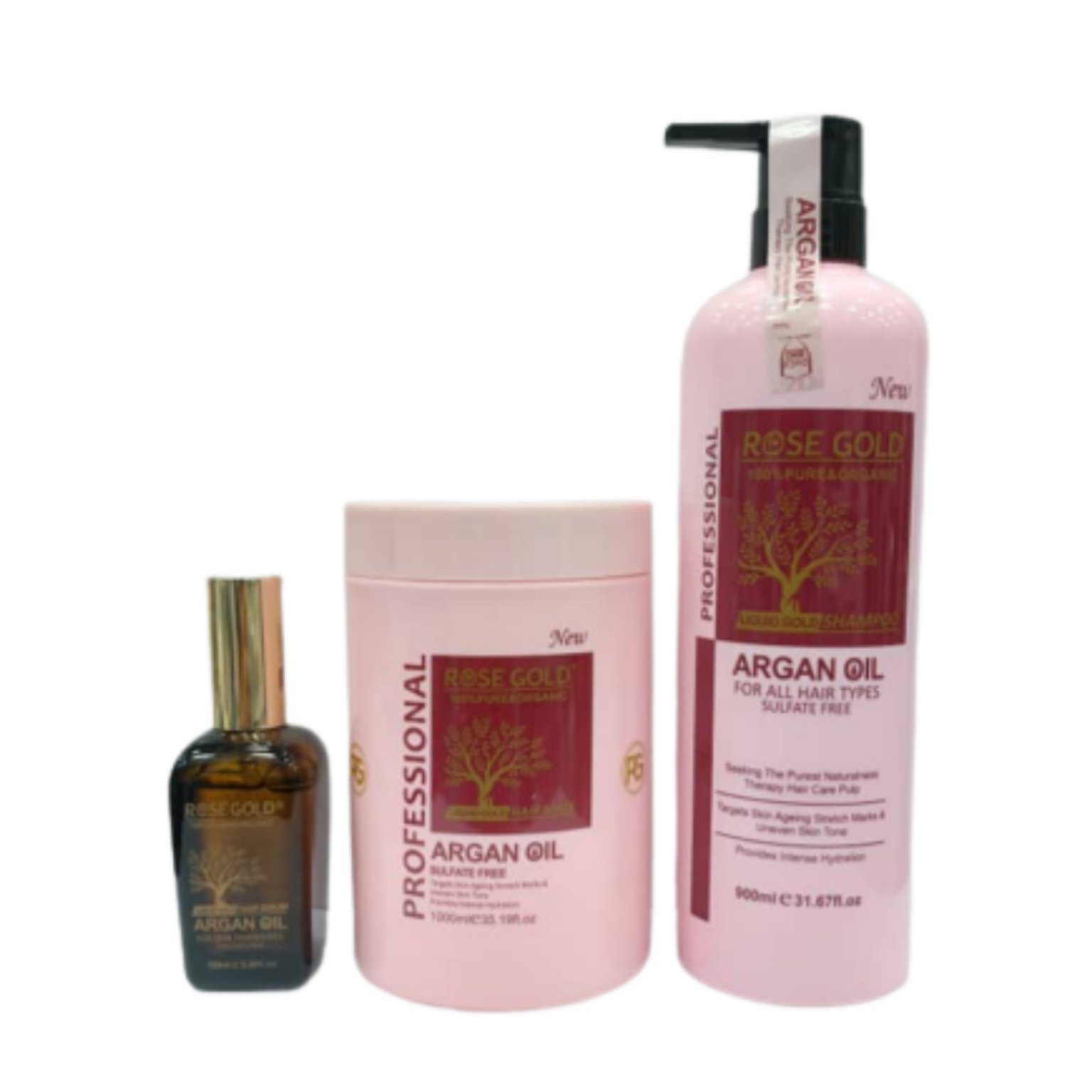 پکیج شامپو ماسک مو و روغن آرگان رزگلد بدون سولفات ROSE GOLD