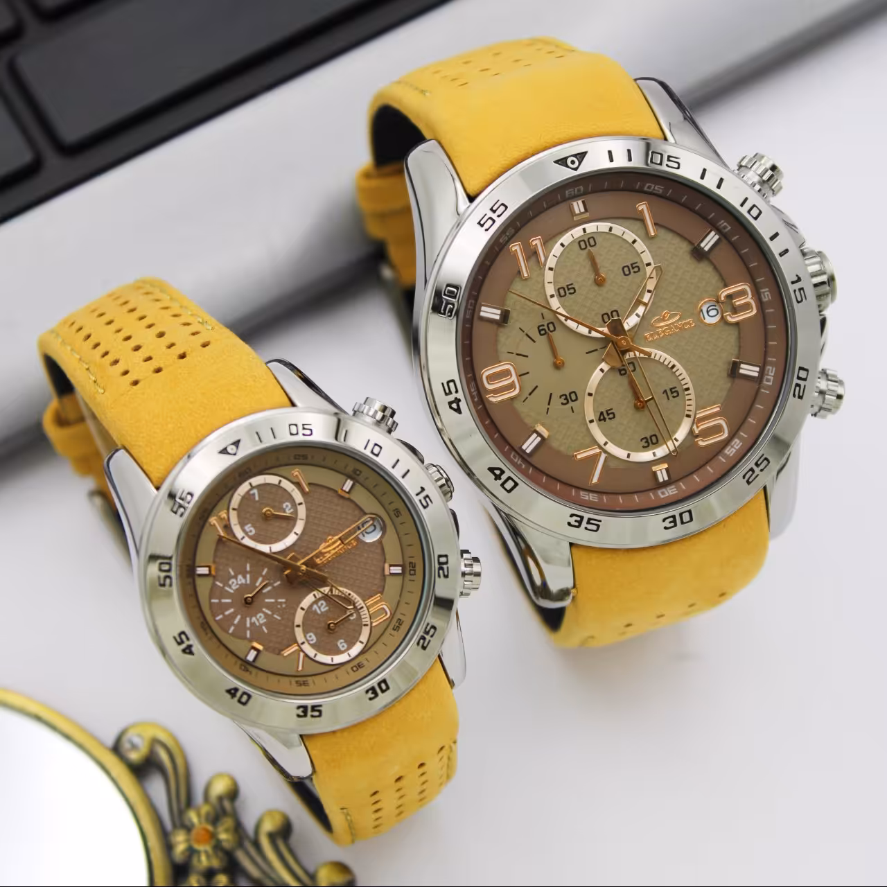 ساعت مچی ست زنانه و مردانه الگانس-بندچرم3عقربه فعال کرنوگراف مدل88349