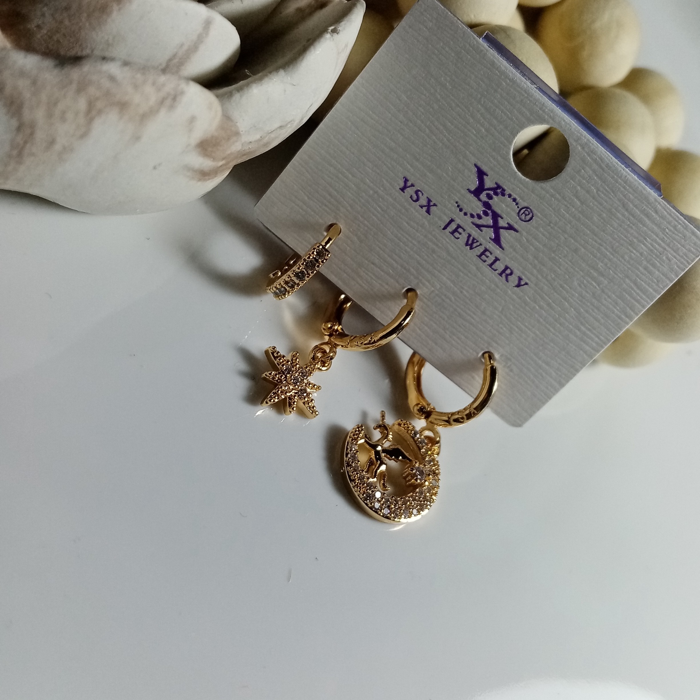 گوشواره طرح ستاره و ماه پک سه عددی