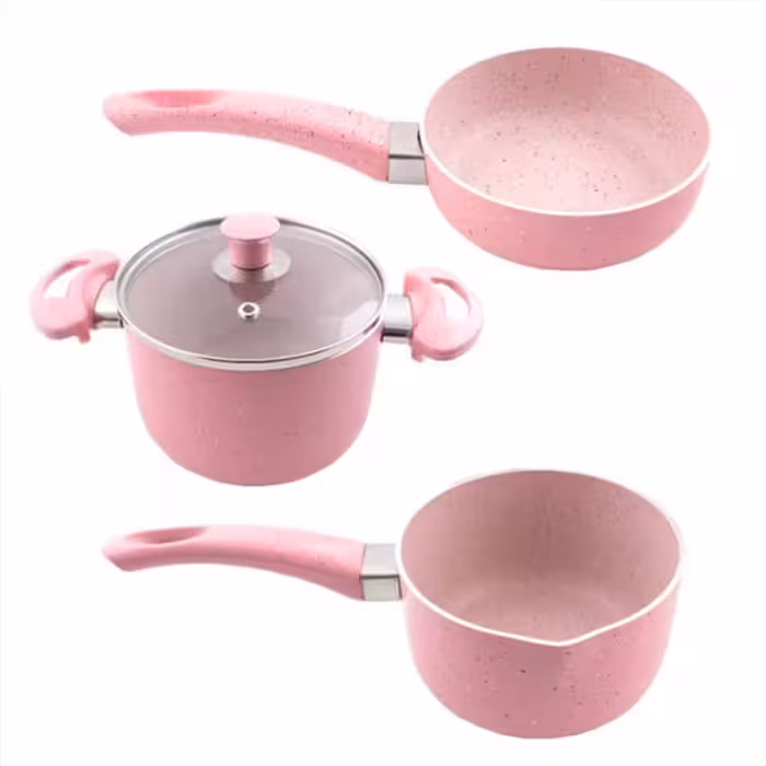 سرویس قابلمه چهار پارچه تفلون گرانیت دورو رنگ صورتی