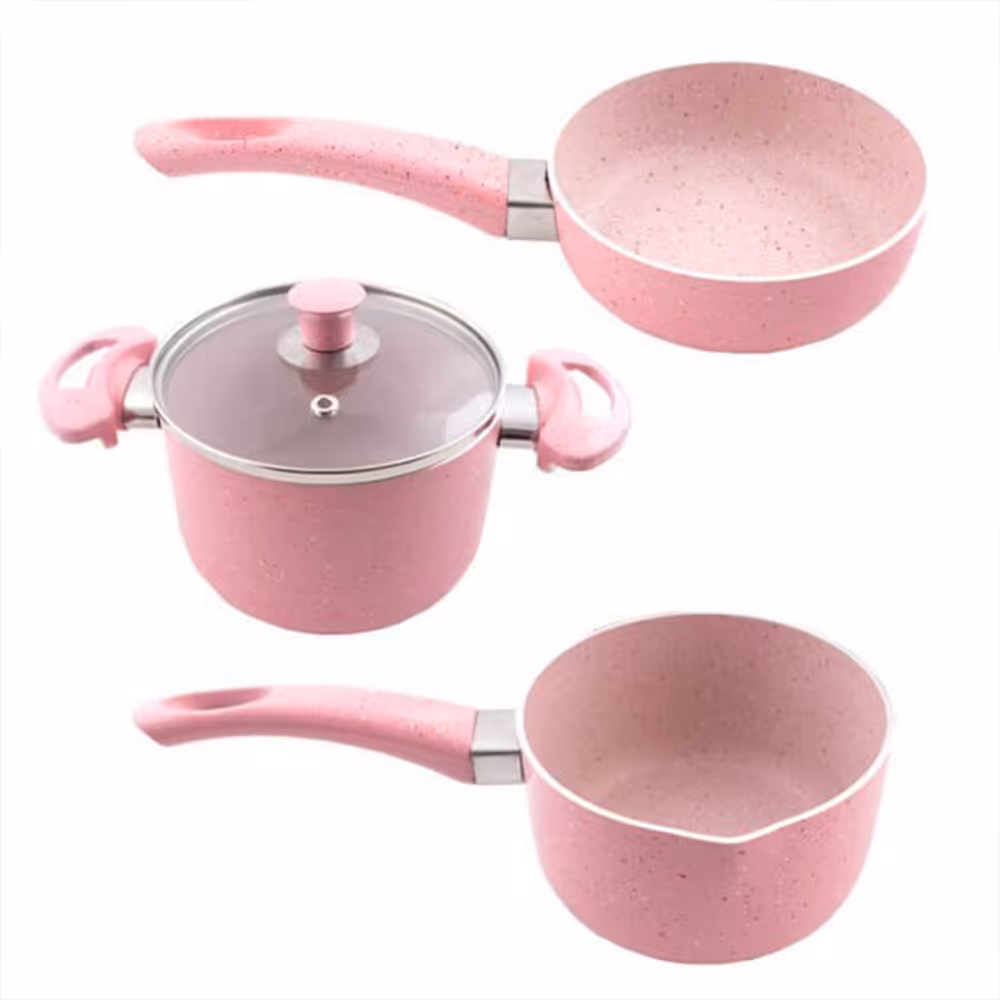 سرویس قابلمه چهار پارچه تفلون گرانیت دورو رنگ صورتی