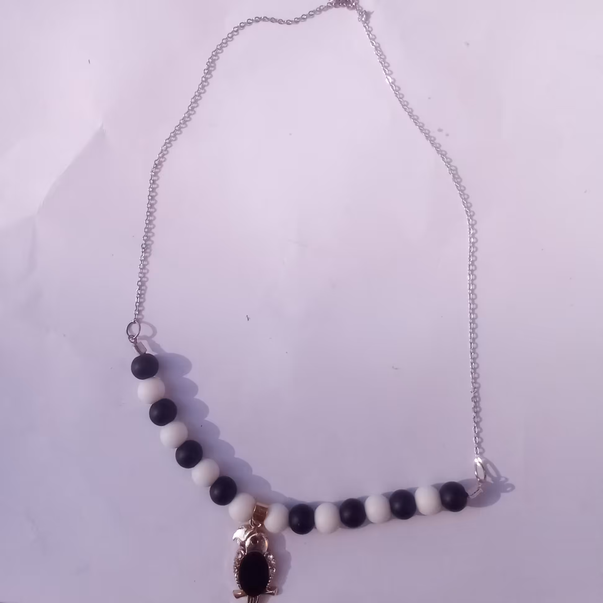 گردنبند دخترانه و زنانه طوطی نقره ای رنگ ثابت اونیکس رنگ ثابت نیل