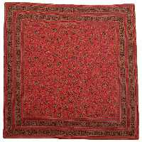 رومیزی مربع ترمه ابریشم حاشیه دار کد TRM210 نفیس رنگ قرمز  آستر زرشکی 