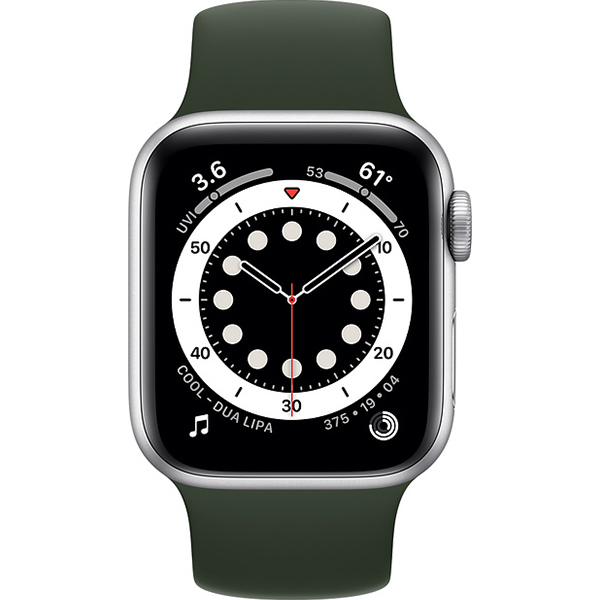 سری 6 آلومینیوم 40 میلیمتری زنانه قاب نقره ای با بند سولو لوپ سبز - Hiapple.ir