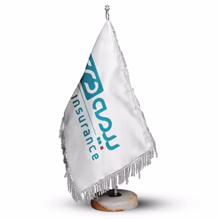 پرچم رومیزی بیمه دی - پایه سنگی با ریشه مشکی یا سفید یا زرد،طلایی به انتخاب شما