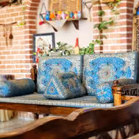 ست 6 تکه پشتی سنتی طرح شاه نشین رنگ آبی