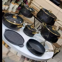 سرویس قابلمه چدن گرانیت برند BVK  کد 715516 رنگ ماربل مشکی 