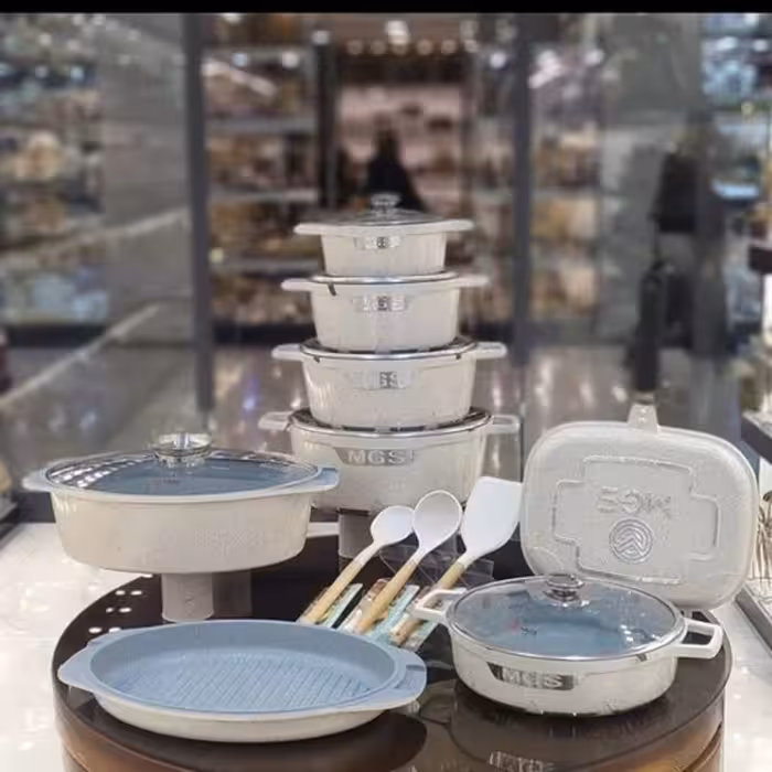 سرویس قابلمه ام جی اس  21پارچه چدن گرانیت مدل جرمنی  C رنگ کرم (ارسال رایگان و فوری)باضمانت