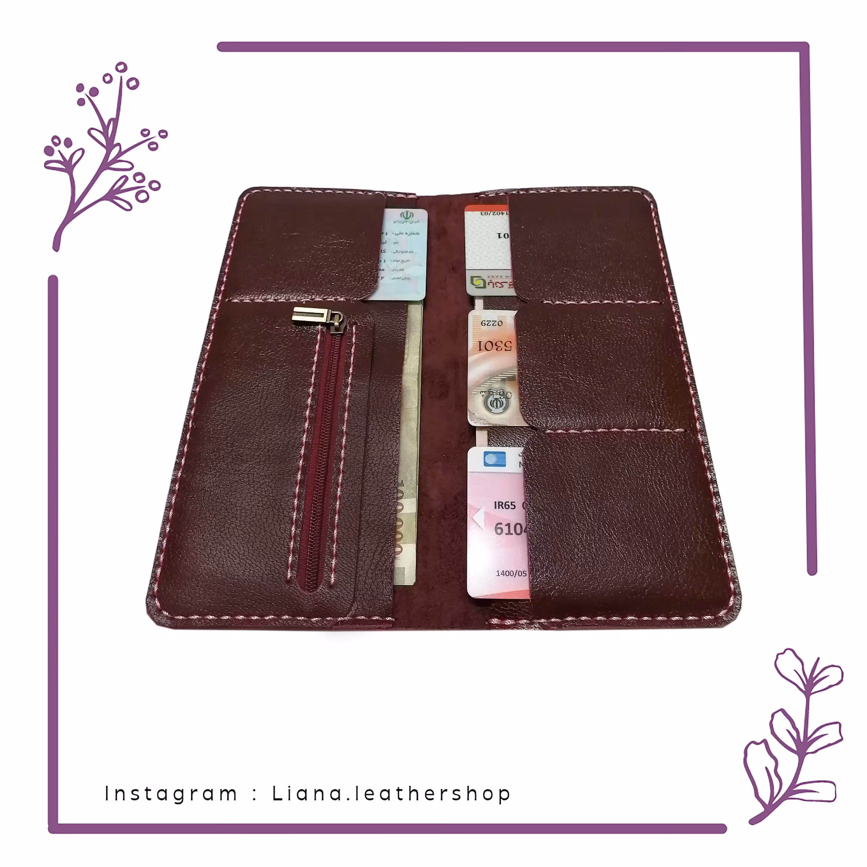 کیف پول مدل الماس چرم طبیعی ممتاز کاملا دستدوز