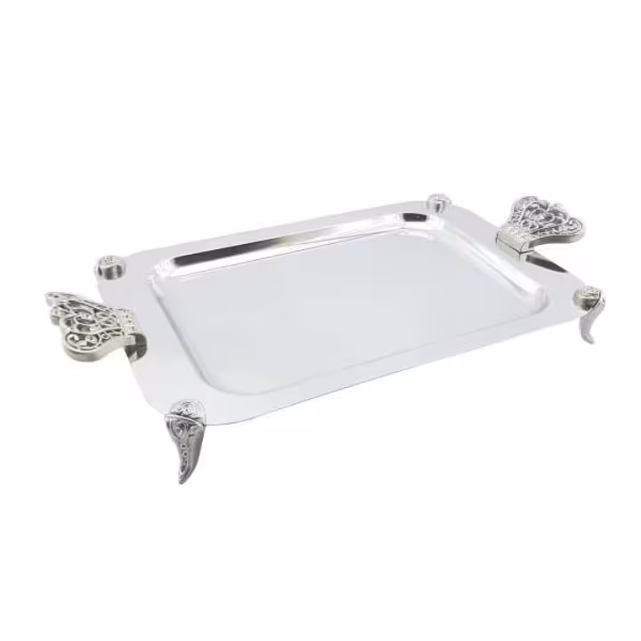 سینی استیل نگار دسته نقره ای رنگ نگین دار  مدل تاج کد 330