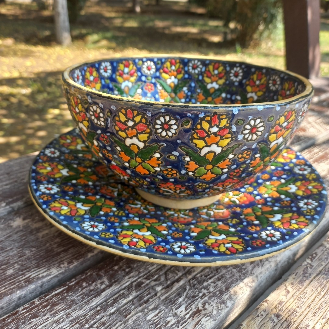 کاسه بشقاب سفالی میناکاری شده