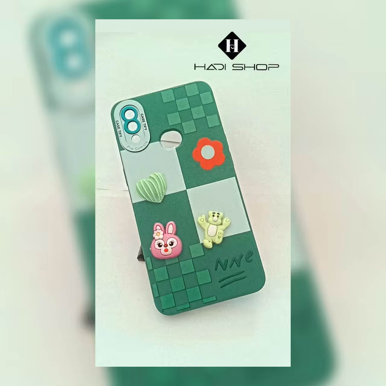 قاب گوشی فانتزی و عروسکی سامسونگ A10s رنگ سبز طرح برجسته