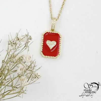 گردنبند قرمز مارک استیل قلب دار کد 17803