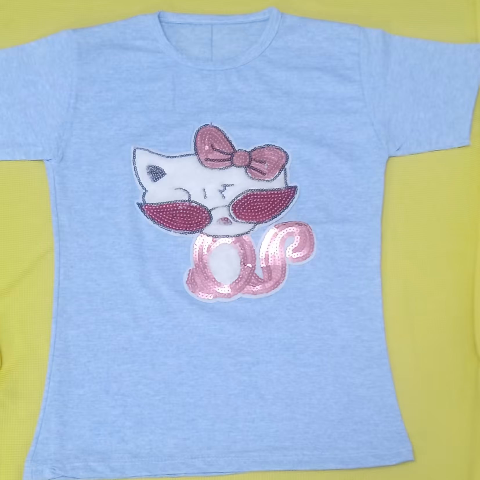 تیشرت پولکی گربه ای.سایز 50. جنس پنبه ملانژ .رنگ آبی