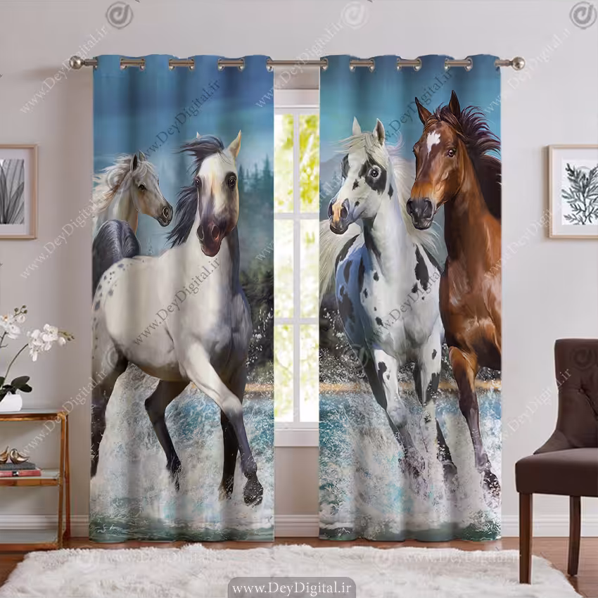 پرده پانچی طرح گله اسب های وحشی PK-5928