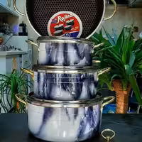 سرویس قابلمه 7 پارچه طرح سنگی ماربل گرانیتی لب چدن 