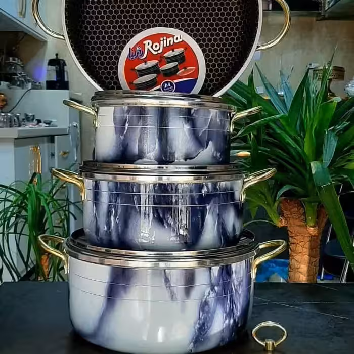 سرویس قابلمه 7 پارچه طرح سنگی ماربل گرانیتی لب چدن 