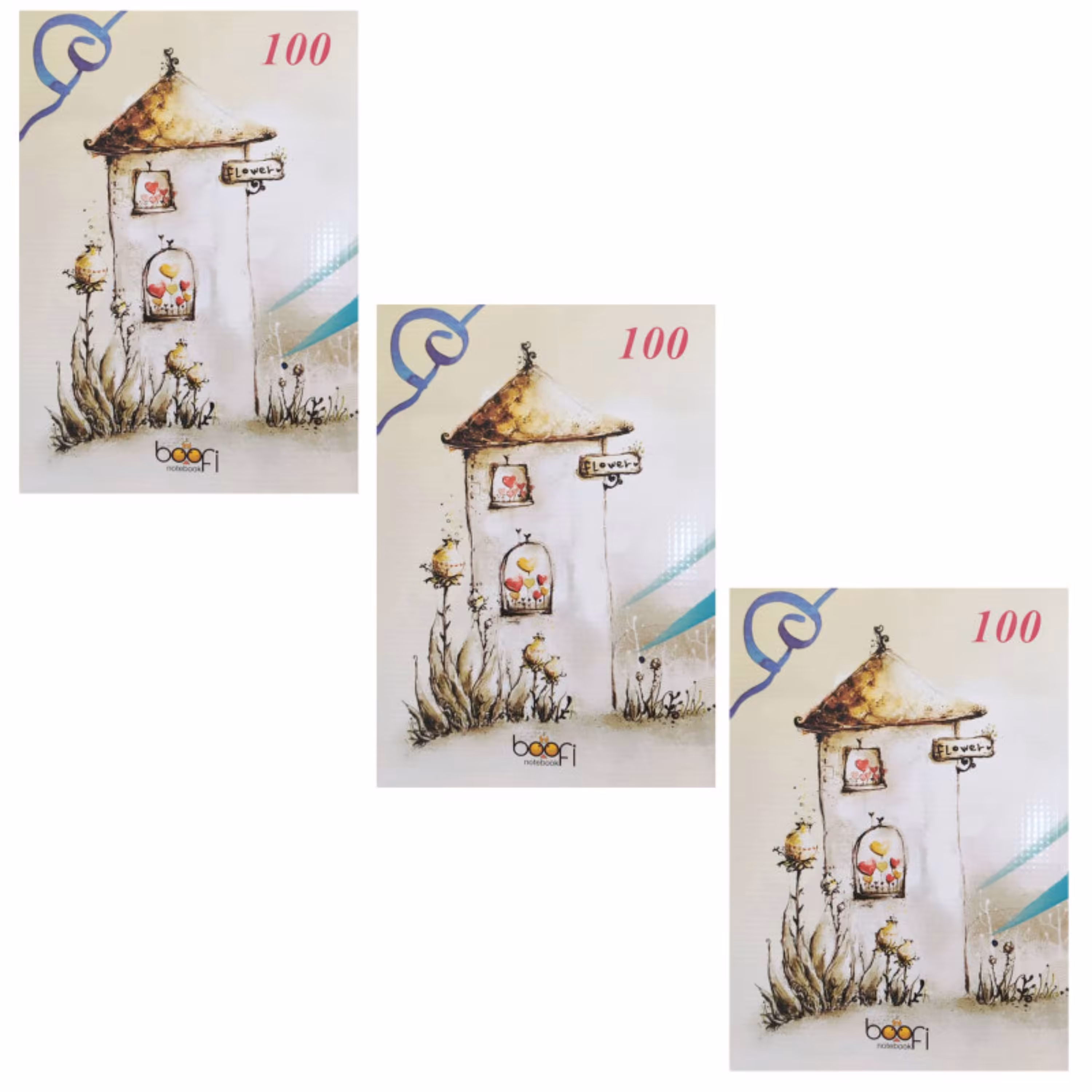 دفتر مشق 100 برگ بوفی مدل E-100 بسته 3 عددی 