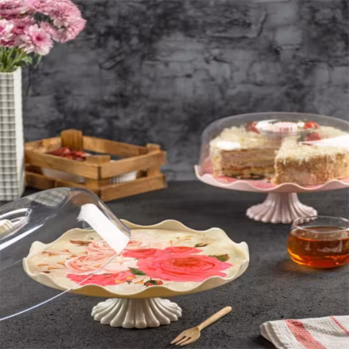 ظرف کیک یا کاپ کیک بزرگ پایه دار و درب دار