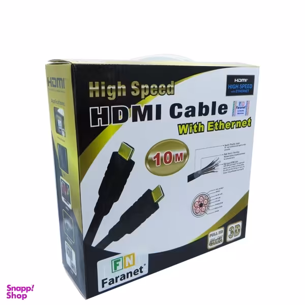 کابل HDMI کانکتور طلایی سه بعدی فرانت (Faranet) مدل FN-HCB100 طول 10 متر