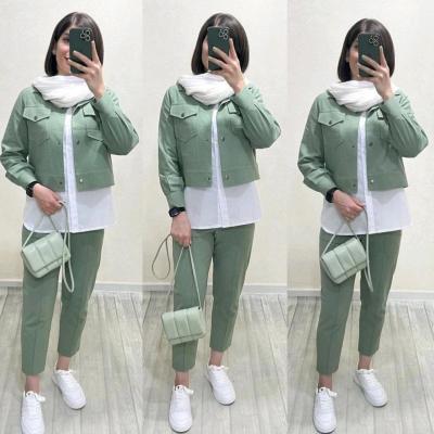 سه تیکه کت، شلوار، شومیز کتان کش و داکرون ساروین