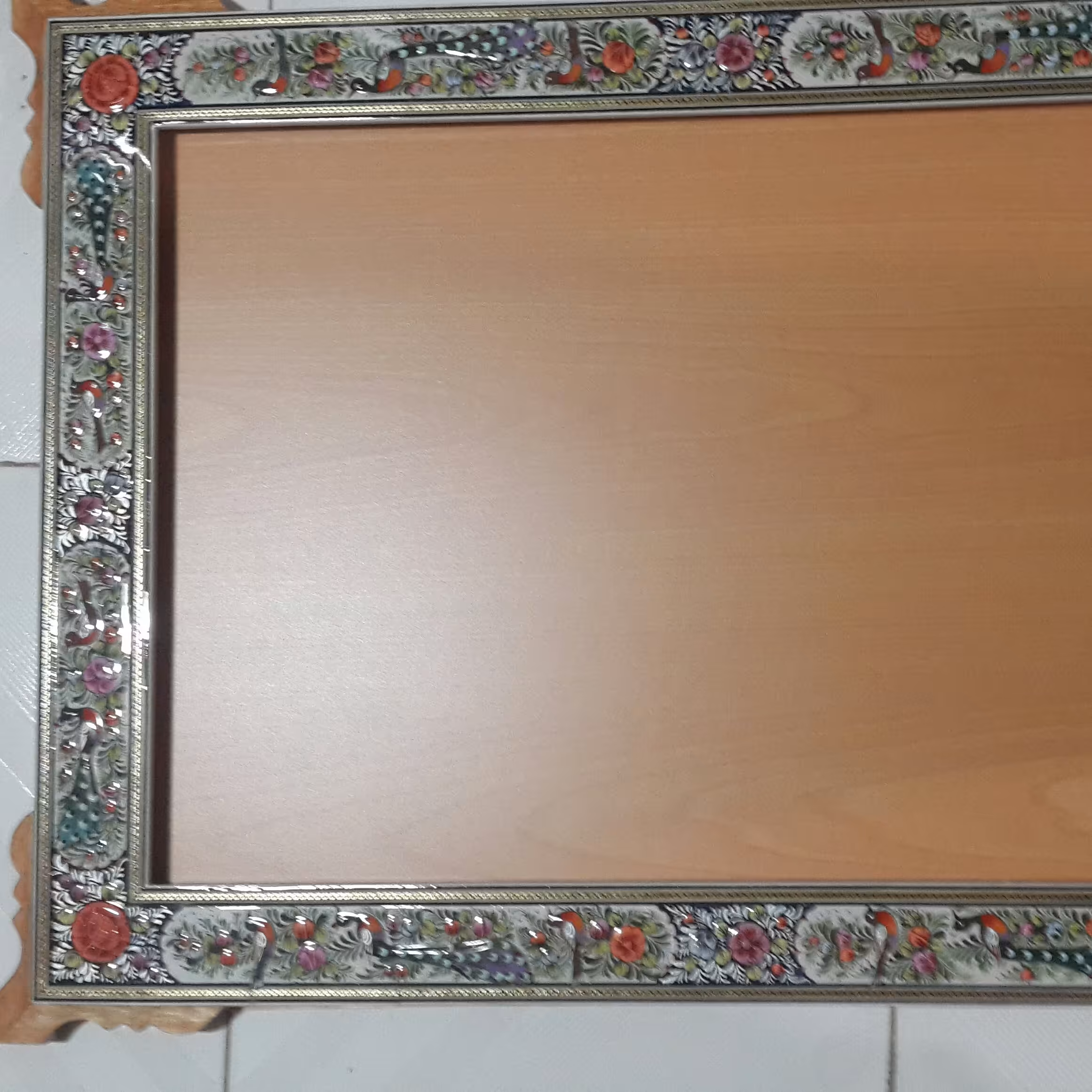 آینه طرح گل و پرنده گوشه دار سایز 40 در 60