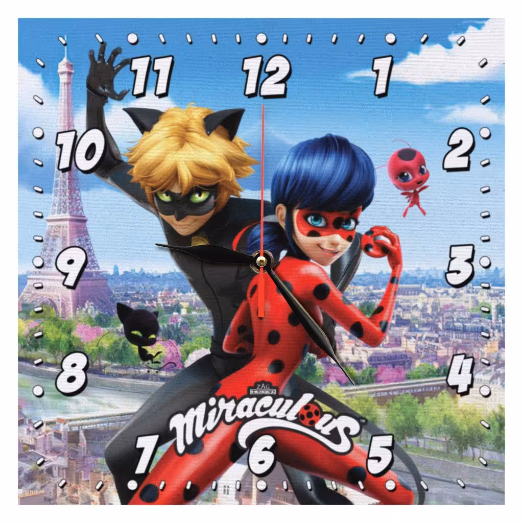 ساعت دیواری کودک طرح دختر کفشدوزکی و پسر گربه ای