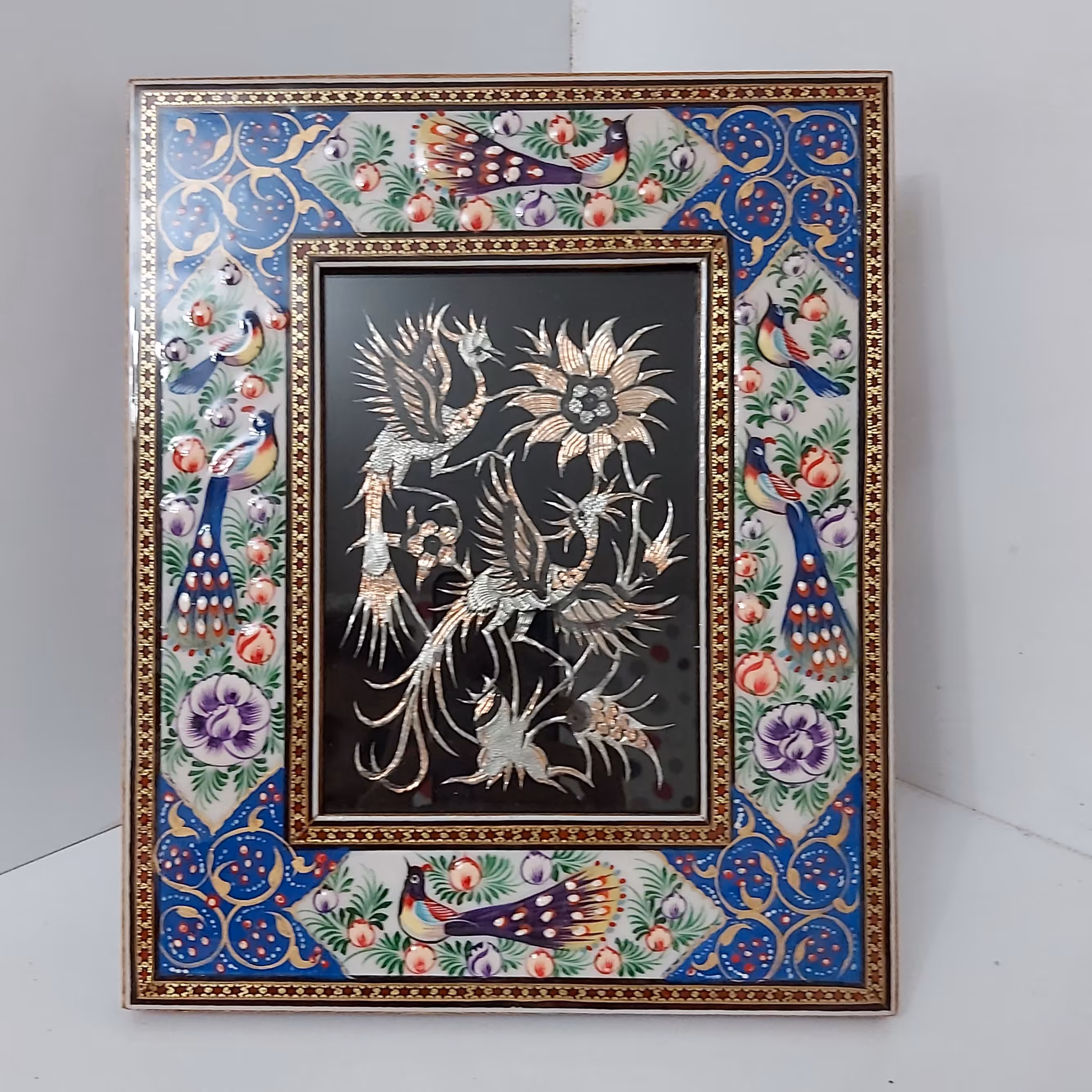 تابلوی خاتم و نقاشی با پلاک قلمزنی روی مس سایز کوچک