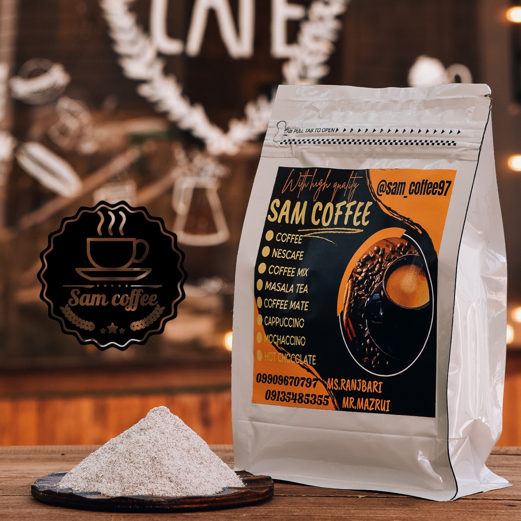 پودر کافی میکس فله 3در1 1000 گرمی sam coffee